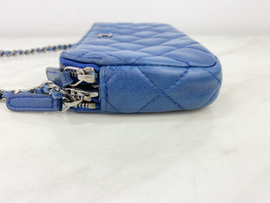 CHANEL LAMBSKIN QUILTED SMALL CLUCTH WITH CHAIN (BLUE)