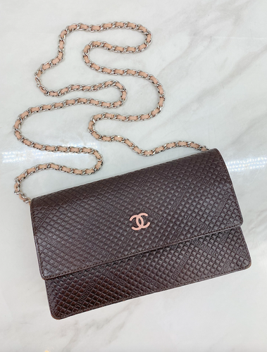 CHANEL EMBOSSED WOC (BROWN / PINK)