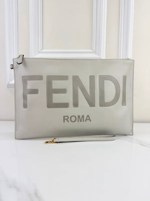FENDI LOGO CLUTCH / WRISTLET IN GREY