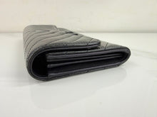 CHANEL CHEVRON QUILTED CLASIC FLAP WALLET / WOC IN BLACK AND SILVER PATENT METALLIC