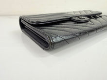 CHANEL CHEVRON QUILTED CLASIC FLAP WALLET / WOC IN BLACK AND SILVER PATENT METALLIC