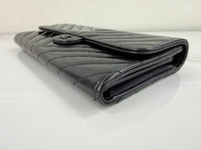 CHANEL CHEVRON QUILTED CLASIC FLAP WALLET / WOC IN BLACK AND SILVER PATENT METALLIC