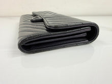 CHANEL CHEVRON QUILTED CLASIC FLAP WALLET / WOC IN BLACK AND SILVER PATENT METALLIC