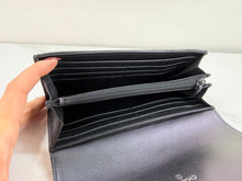 CHANEL CHEVRON QUILTED CLASIC FLAP WALLET / WOC IN BLACK AND SILVER PATENT METALLIC