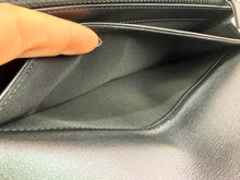 CHANEL CHEVRON QUILTED CLASIC FLAP WALLET / WOC IN BLACK AND SILVER PATENT METALLIC
