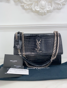 YSL SUNSET CROCODILE-EMBOSSED LARGE CHAIN BAG IN