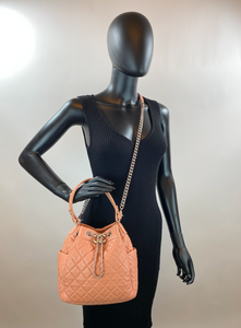 CHANEL LAMBSKIN QUILTED CC DRAWSTRING BUCKET BAG / CROSSBODY