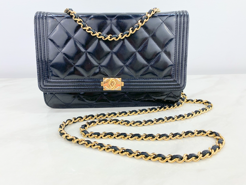 CHANEL QUILTED BOY WOC PATENT