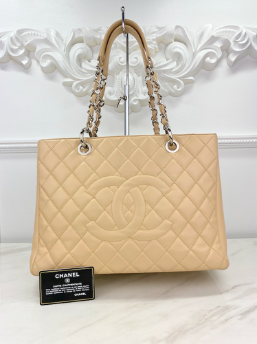 CHANEL GRAND SHOPPING TOTE QUILTED CAVIAR (BEIGE)