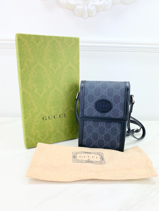 GUCCI GG SUPREME AZALEA CALFSKIN MINI RETRO INTERLOCKING CROSSBODY