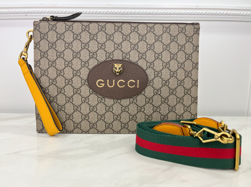 GUCCI GG SUPREME MONOGRAM NEO VINTAGE ZIP WRISTLET POUCH
