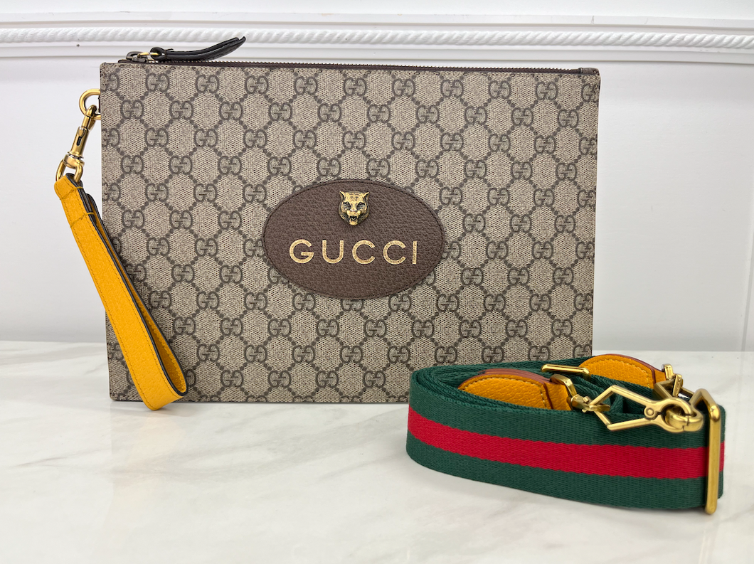 GUCCI GG SUPREME MONOGRAM NEO VINTAGE ZIP WRISTLET POUCH