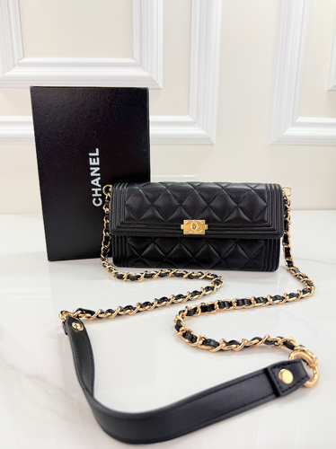 CHANEL BOY GUSSET FLAP WALLET QUILTED LAMBSKIN WOC
