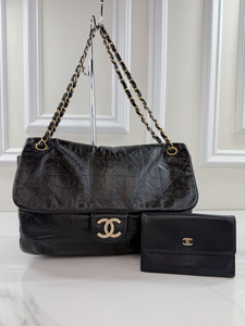 *COMBO DEAL* CHANEL "ROCK IN MOSCOW" JUMBO FLAP + WALLET  (BLACK - CALFSKIN)