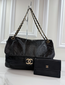 *COMBO DEAL* CHANEL "ROCK IN MOSCOW" JUMBO FLAP + WALLET  (BLACK - CALFSKIN)