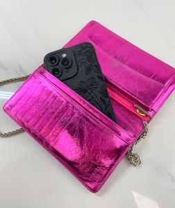 CHANEL METALLIC CALFSKIN BOW YEN WALLET / WOC