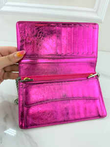 CHANEL METALLIC CALFSKIN BOW YEN WALLET / WOC