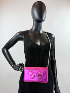 CHANEL METALLIC CALFSKIN BOW YEN WALLET / WOC