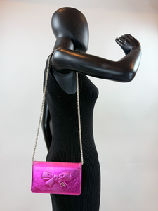 CHANEL METALLIC CALFSKIN BOW YEN WALLET / WOC