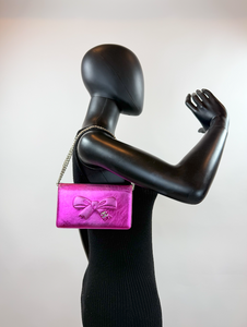 CHANEL METALLIC CALFSKIN BOW YEN WALLET / WOC
