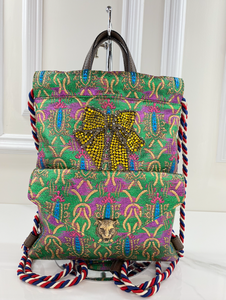 GUCCI BROCADE ANIMALIER BOW DRAWSTRING BACKPACK LIMITED EDITION