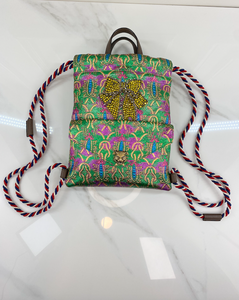 GUCCI BROCADE ANIMALIER BOW DRAWSTRING BACKPACK LIMITED EDITION