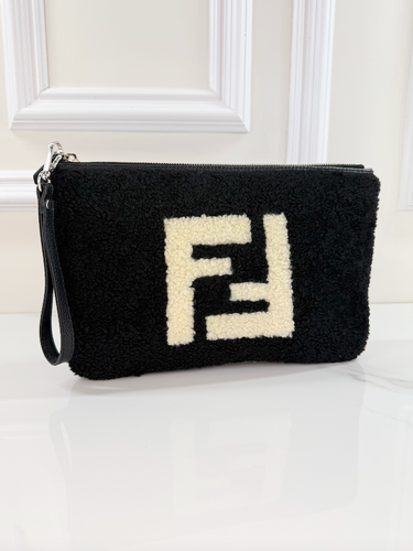 FENDI SHEARLING CLUTCH / WRISTLET