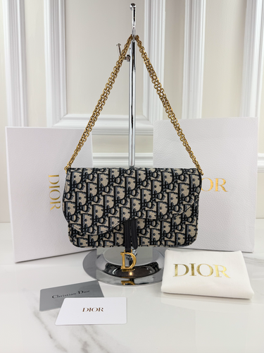 DIOR OBLIQUE MIDIUM SADDLE POUCH WITH CHAIN