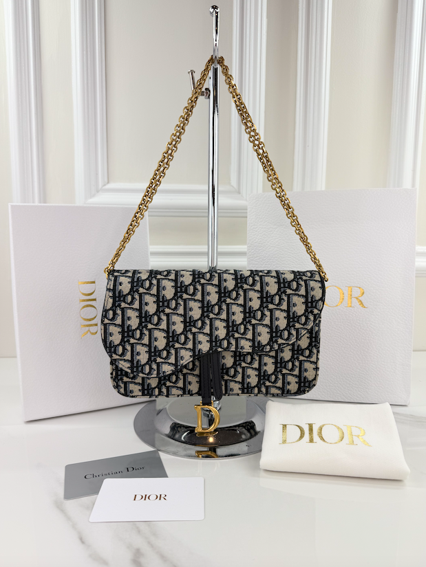 DIOR OBLIQUE MIDIUM SADDLE POUCH WITH CHAIN
