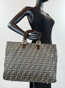 FENDI VINTAGE FF HANDLE TOTE ZUCCA CANVAS