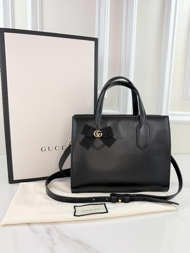 GUCCI GG RIBBON TOP HANDLE BAG (BLACK)