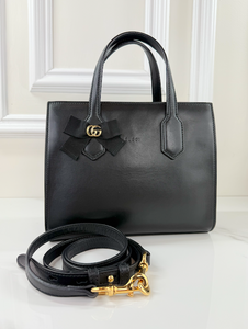 GUCCI GG RIBBON TOP HANDLE BAG (BLACK)