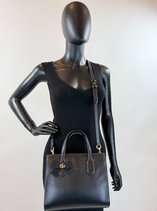GUCCI GG RIBBON TOP HANDLE BAG (BLACK)
