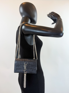 YSL CROCODILE CLASSIC KATE TASSEL CROSSBODY