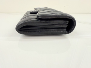 CHANEL QUILTED GUSSET LAMBSKIN FLAP WALLET / WOC (ALL BLACK)