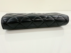 CHANEL QUILTED GUSSET LAMBSKIN FLAP WALLET / WOC (ALL BLACK)