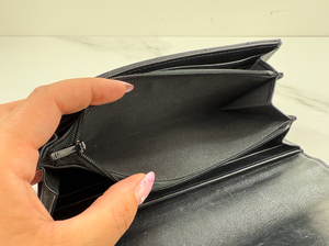 CHANEL QUILTED GUSSET LAMBSKIN FLAP WALLET / WOC (ALL BLACK)