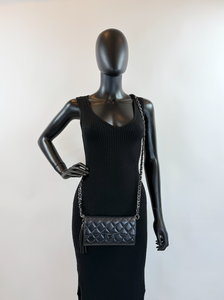 CHANEL QUILTED GUSSET LAMBSKIN FLAP WALLET / WOC (ALL BLACK)