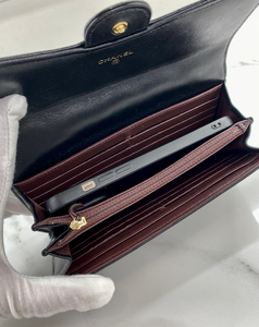 CHANEL QUILTED GUSSET LAMBSKIN FLAP WALLET / WOC (BLACK & GOLD)