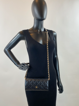 CHANEL QUILTED GUSSET LAMBSKIN FLAP WALLET / WOC (BLACK & GOLD)