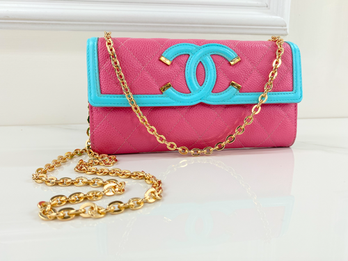 CHANEL CAVIAR QUILTED LARGE FILIGREE GUSSET WALLET / WOC MULTICOLOR