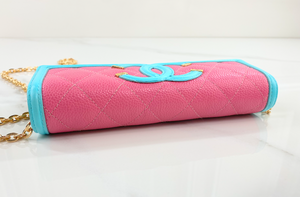 CHANEL CAVIAR QUILTED LARGE FILIGREE GUSSET WALLET / WOC MULTICOLOR