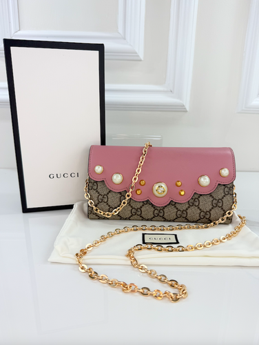 GUCCI GG MINI PEONY PEARLY WALLET / WOC LIMITED EDITION