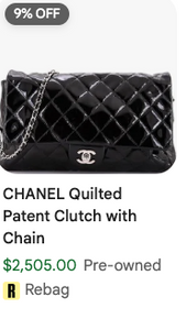 CHANEL PATENT QUILTED CLUTCH WITH CHAIN FLAP