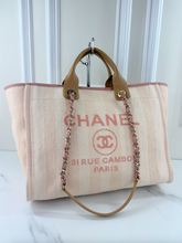 CHANEL STRIPED FIBER LARGE DEAUVILLE TOTE PINK