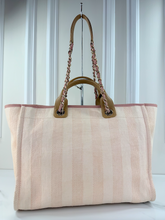 CHANEL STRIPED FIBER LARGE DEAUVILLE TOTE PINK