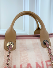 CHANEL STRIPED FIBER LARGE DEAUVILLE TOTE PINK