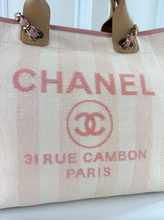 CHANEL STRIPED FIBER LARGE DEAUVILLE TOTE PINK