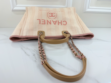 CHANEL STRIPED FIBER LARGE DEAUVILLE TOTE PINK