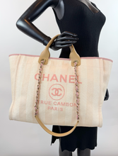 CHANEL STRIPED FIBER LARGE DEAUVILLE TOTE PINK